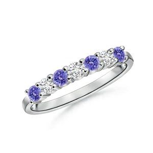 Half Eternity 7 Stone Tanzanite and Diamond Ring